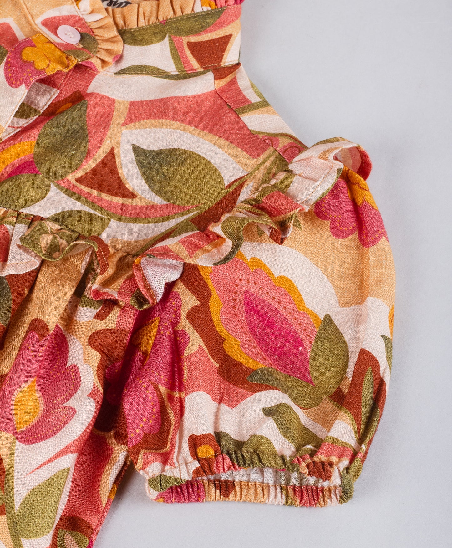 Floral Printed Shirt Style Top - Mustard