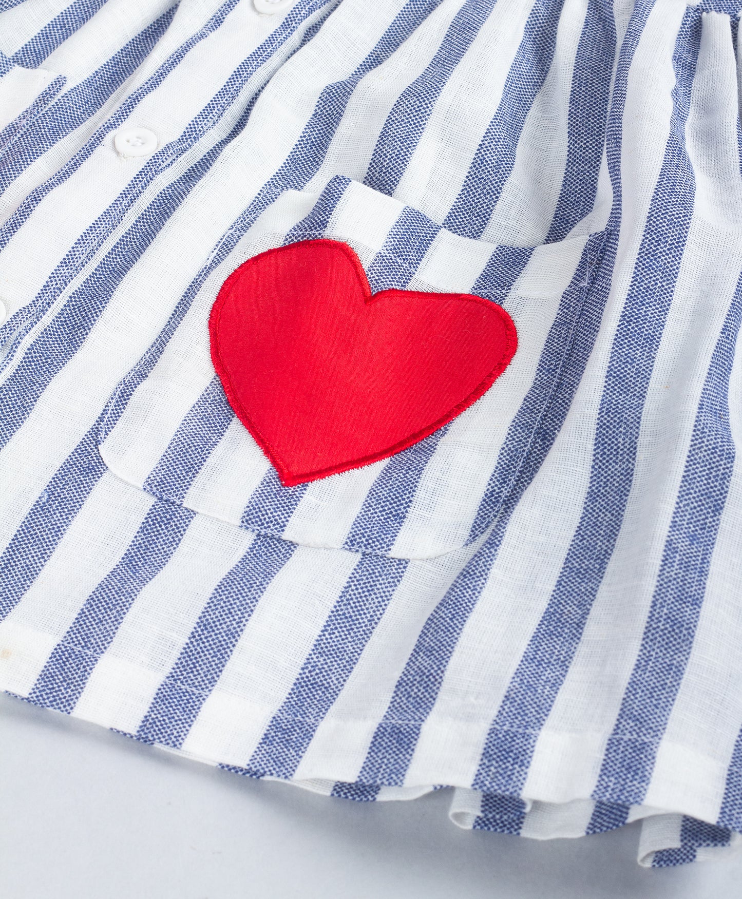 STRIPE PRINT TOP WITH HEART PATCH POCKETS