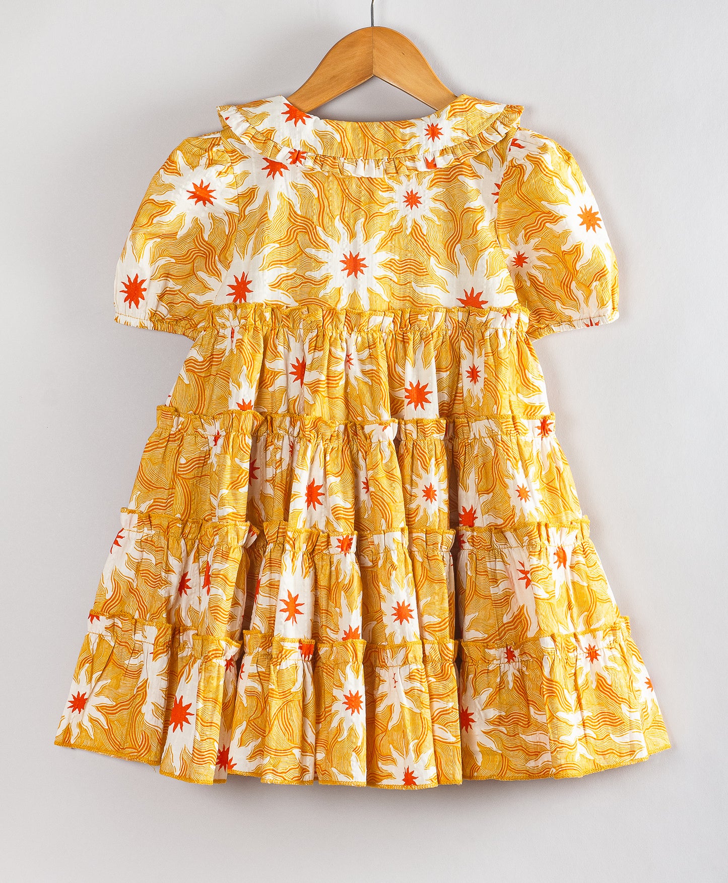 YELLOW FLORAL PRINT TIERED DRESS