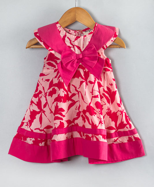 HOT PINK INFANT DRESS WITH FRONT BOW
