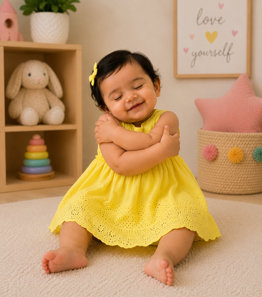 YELLOW SCHIFFLI INFANT DRESS