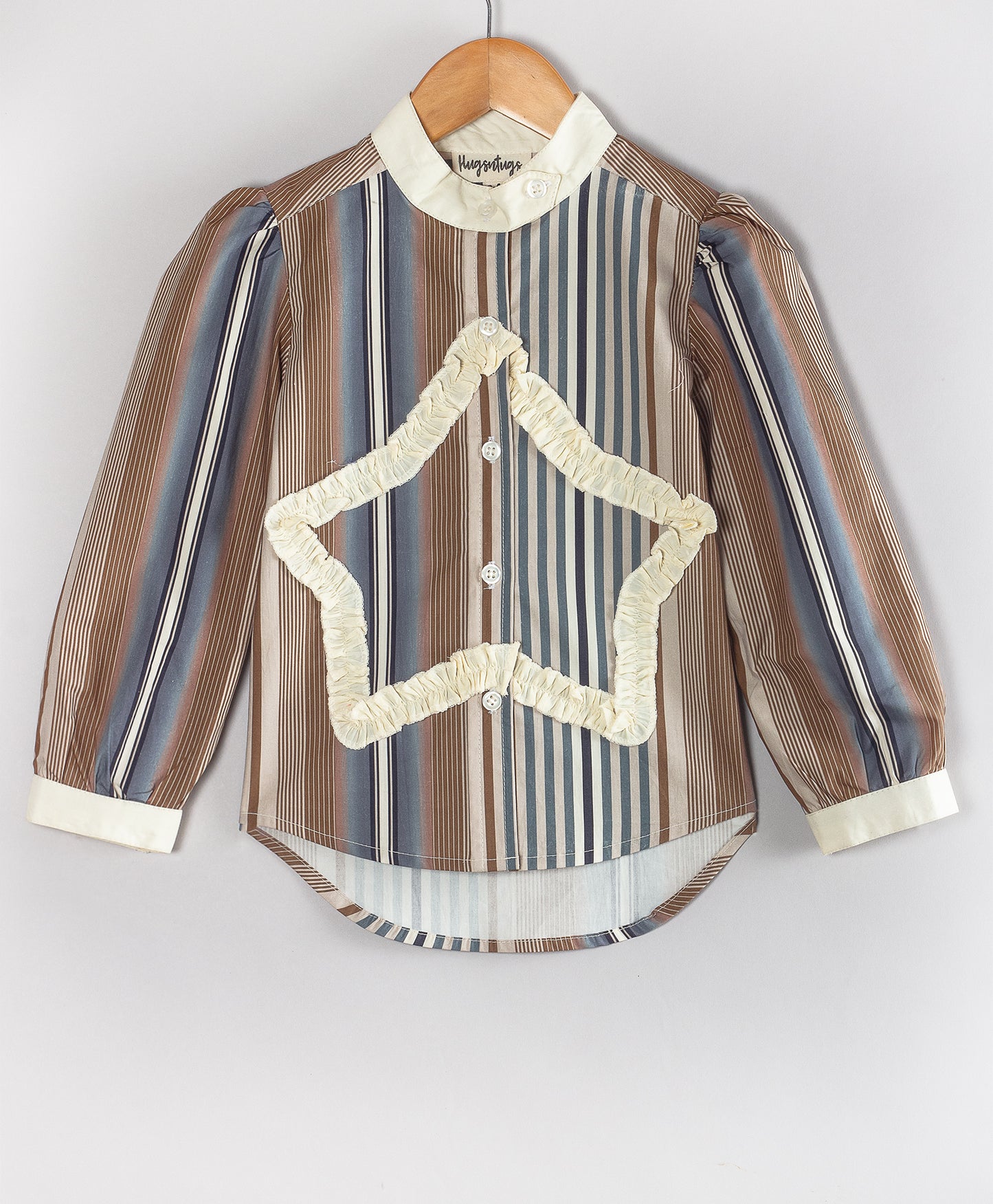 BROWN MULTI STRIPE SHIRT WITH STAR APPLIQUÉ AT CENTRE