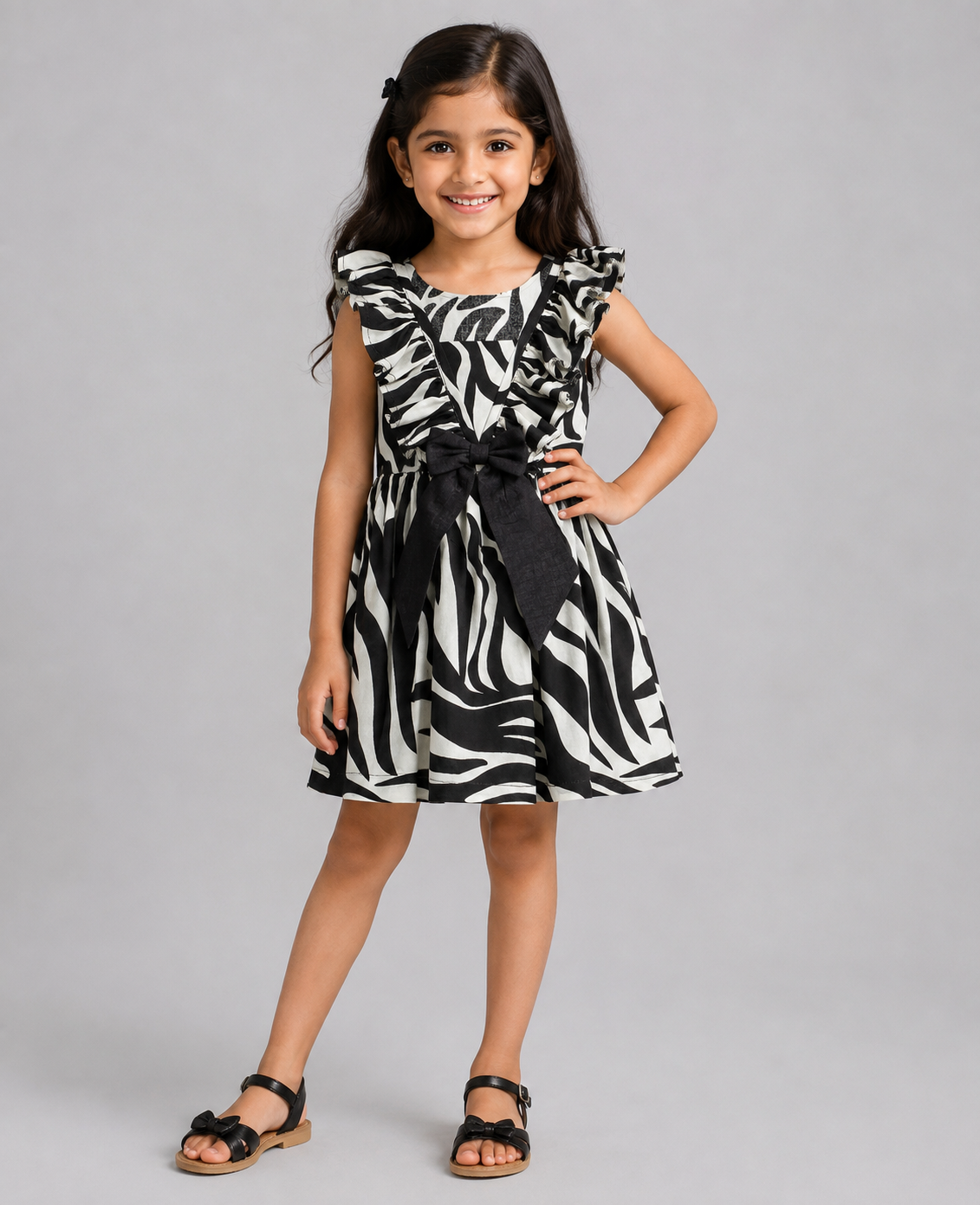 ZEBRA PRINT DRESS WITH BLACK BOW