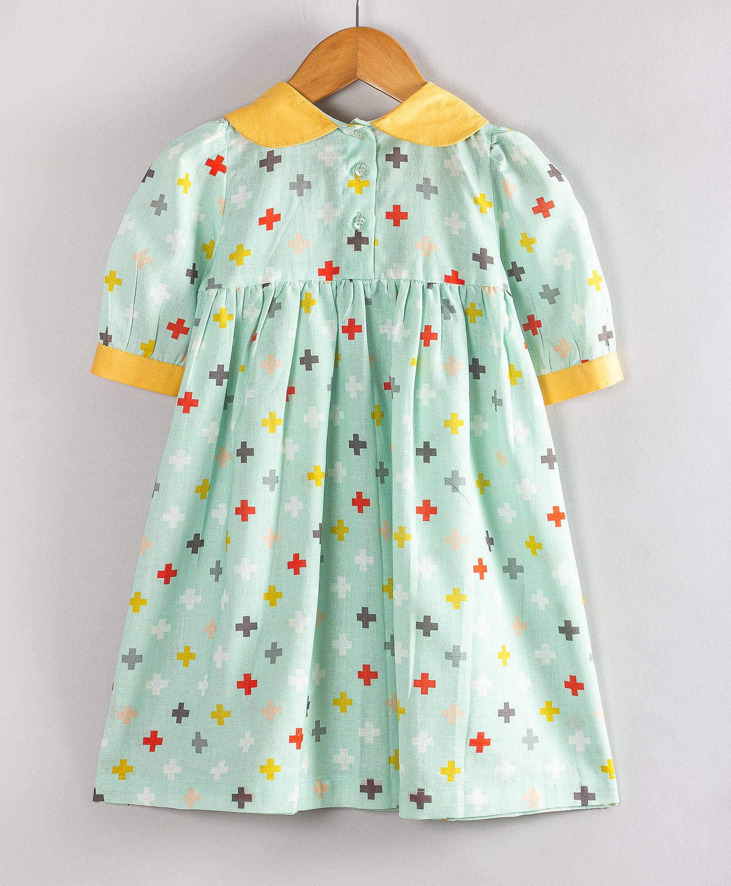 AQUA CROSS PRINT DRESS WITH CONTRAST COLLAR
