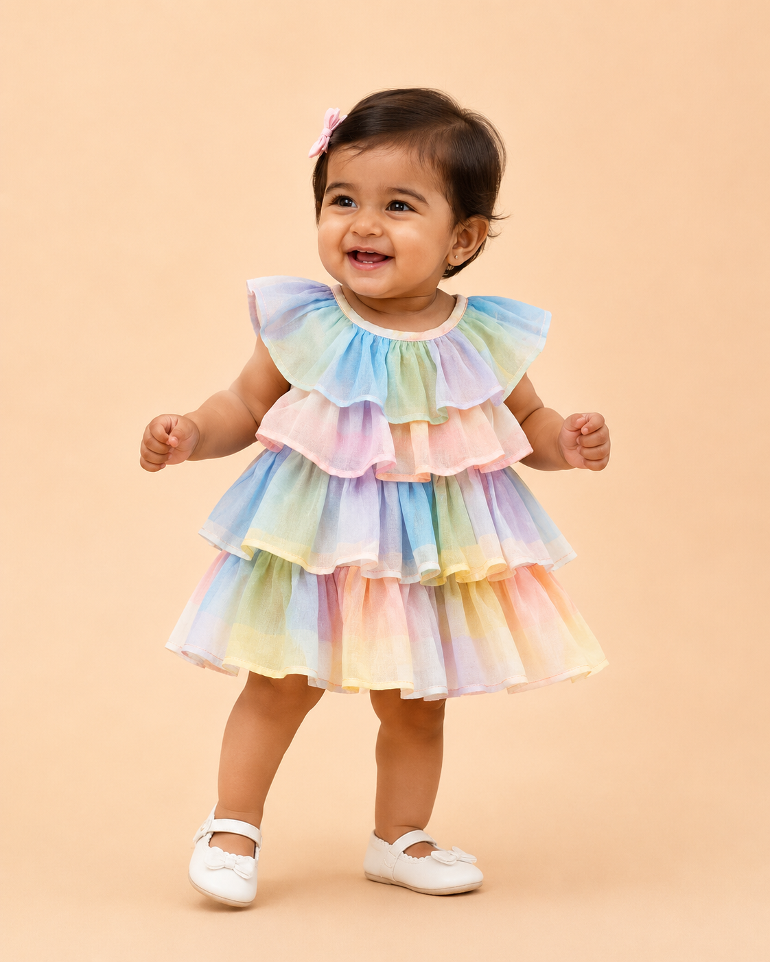 PASTEL CHECK PRINT FRILL INFANT DRESS