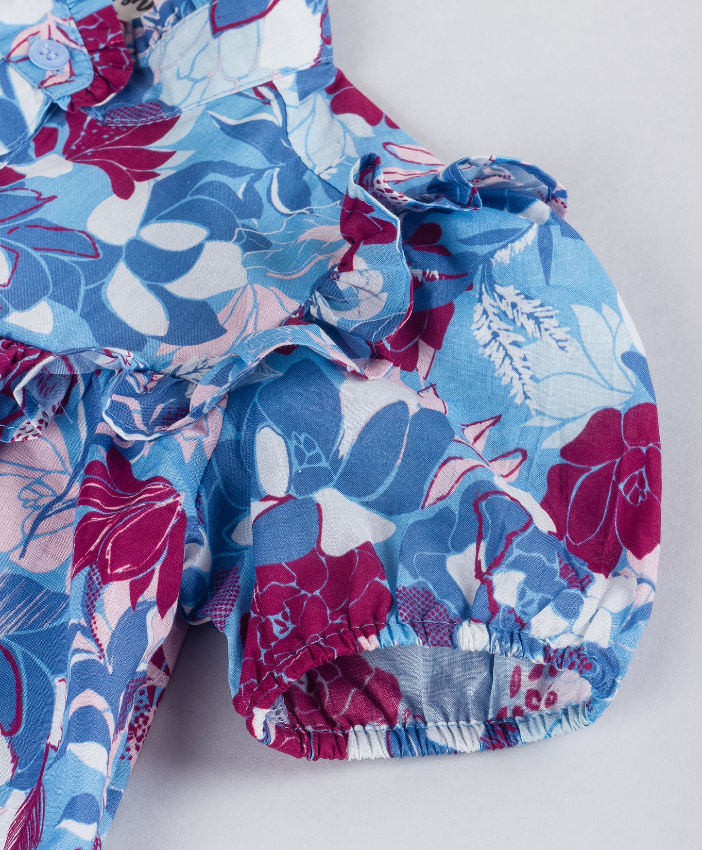 Blue Floral Printed Shirt Style Top