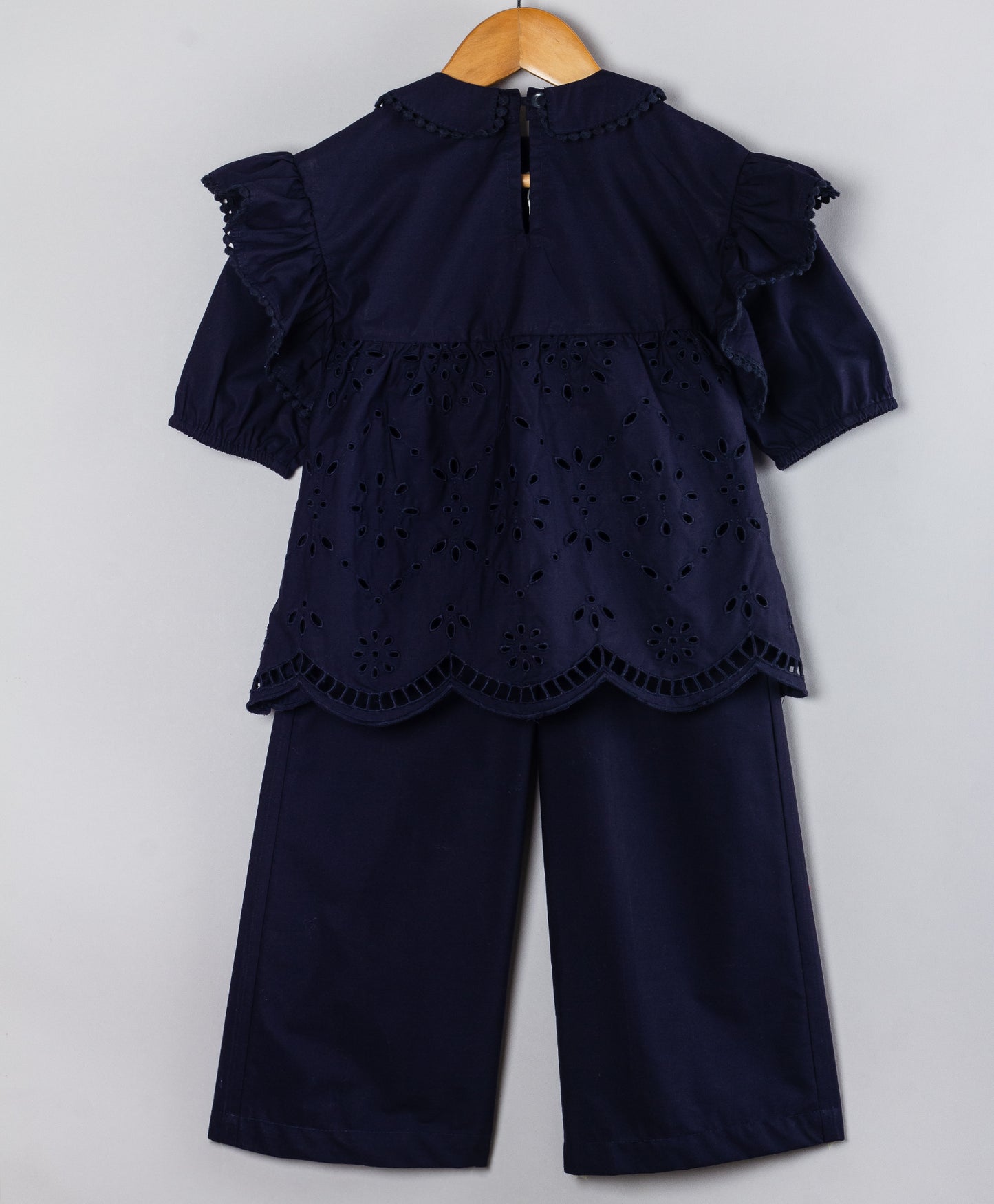 NAVY SCHIFFLI CO-ORD SET