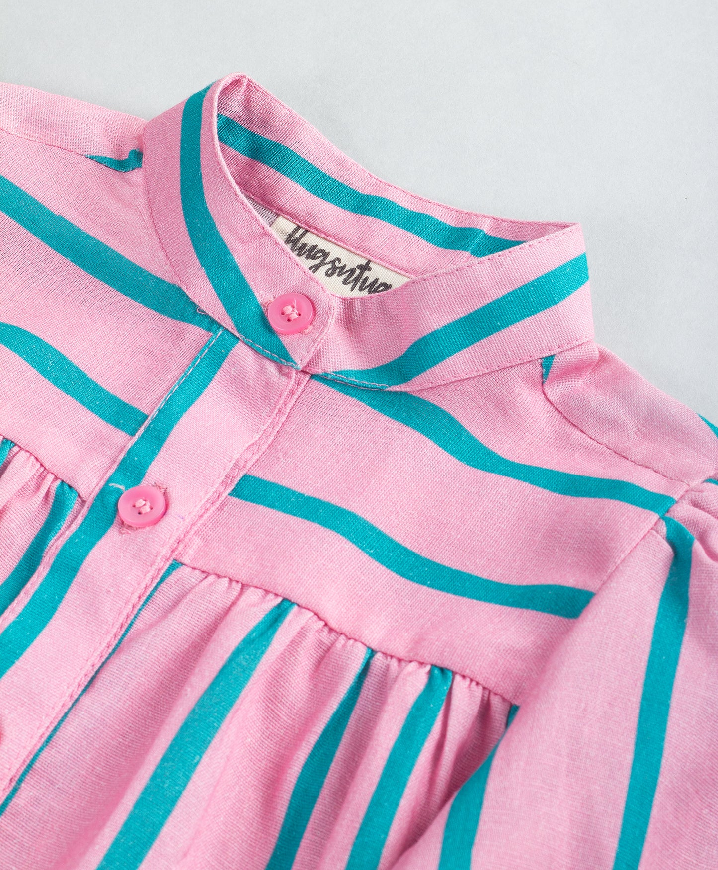 PINK BUTTONS DOWN SHIRT WITH BLUE STRIPE PRINT