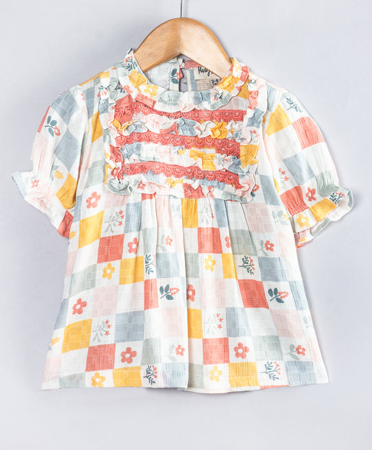 SOFT PASTEL CHECK WITH FLOWER PRINT