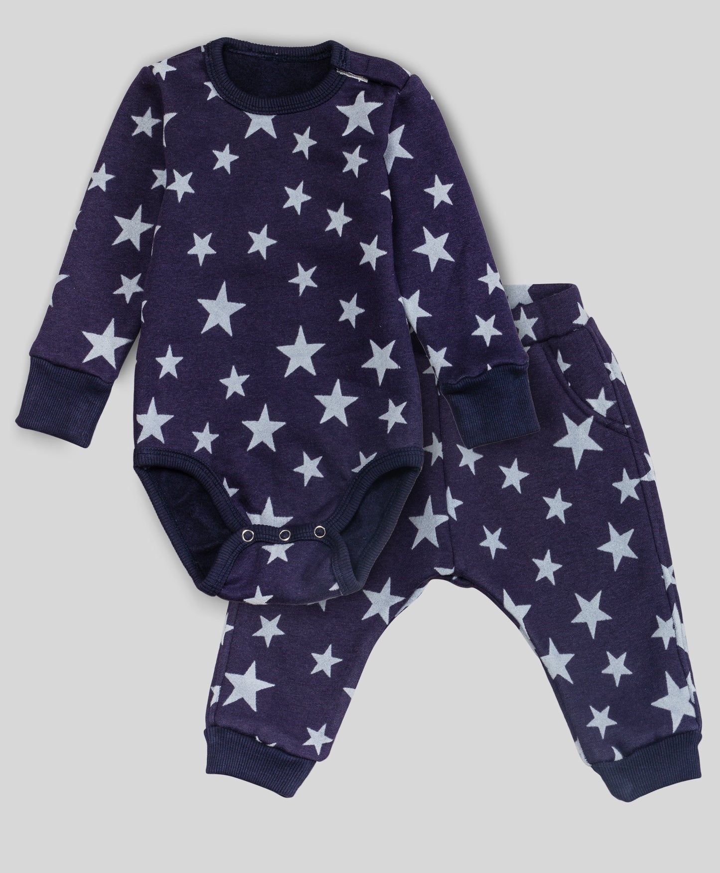 STAR PRINT WINTER INFANT ONESIE AND PJ SET