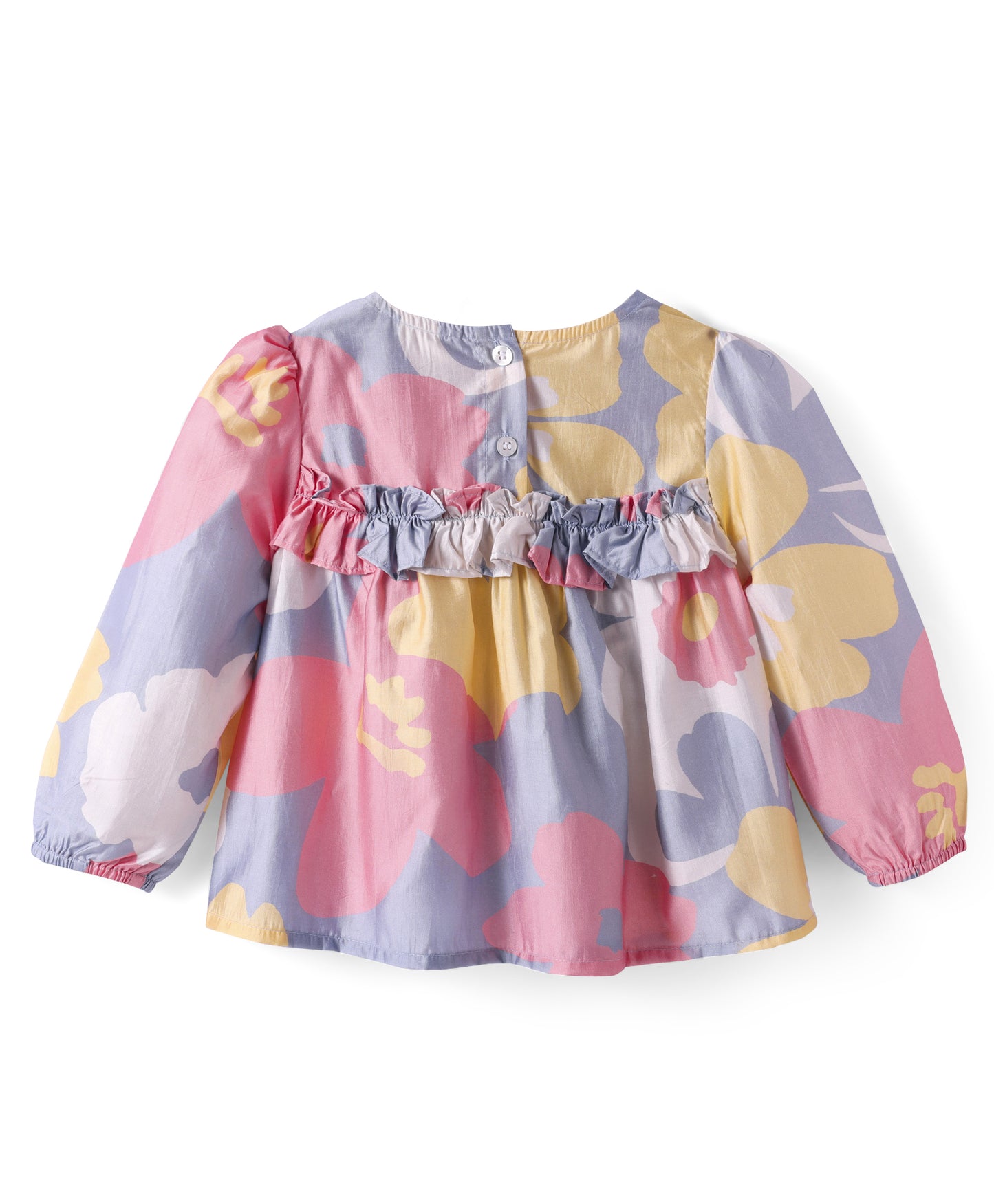 GREY PINK BIG FLOWER PRINT TOP WITH RUFFLE AT EMPIRE SEAM