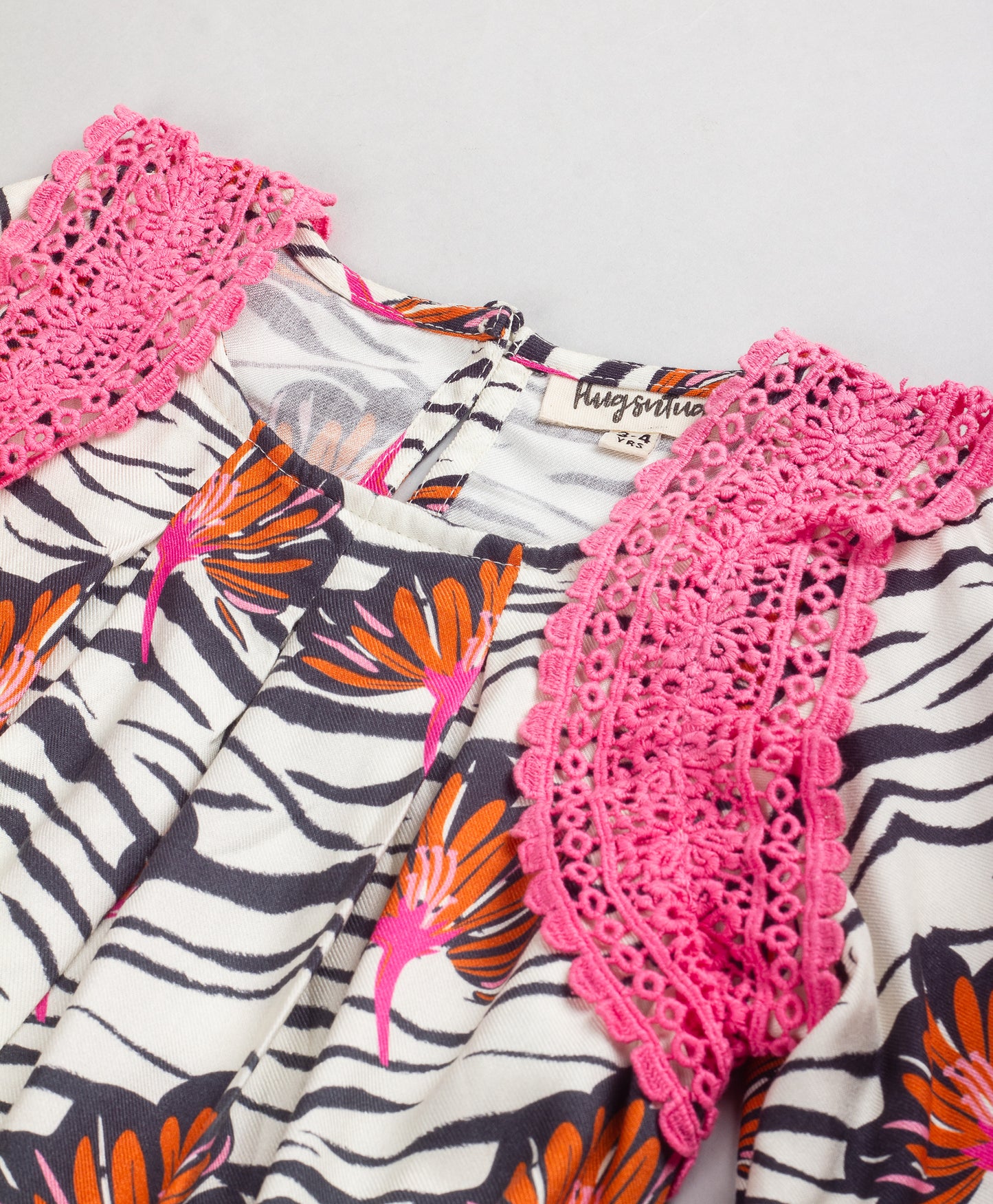 ZEBRA PRINT TOP WITH LEAF PRINT AND LACE DETAILING