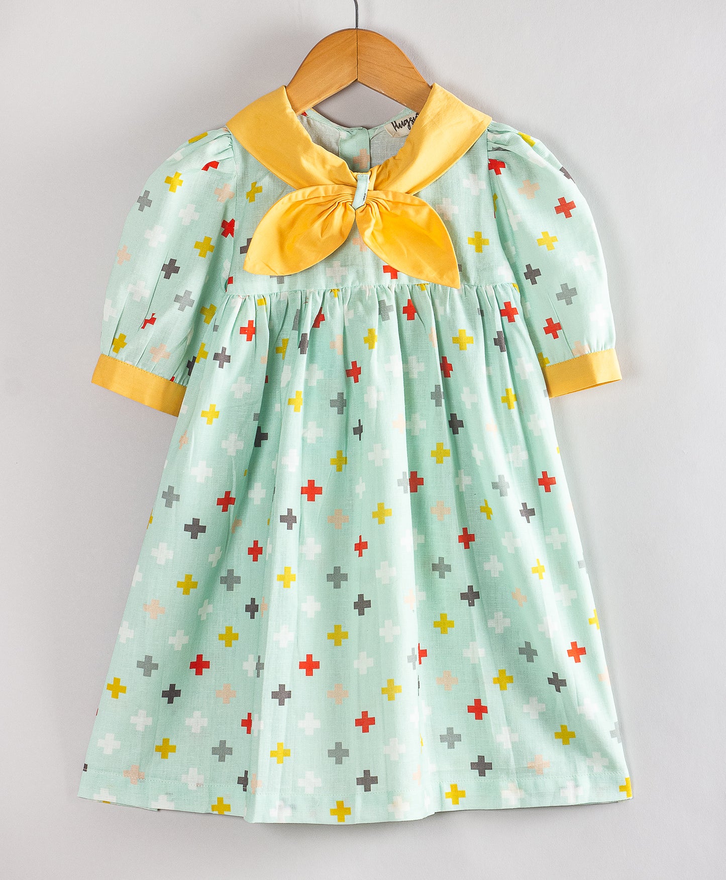 AQUA CROSS PRINT DRESS WITH CONTRAST COLLAR