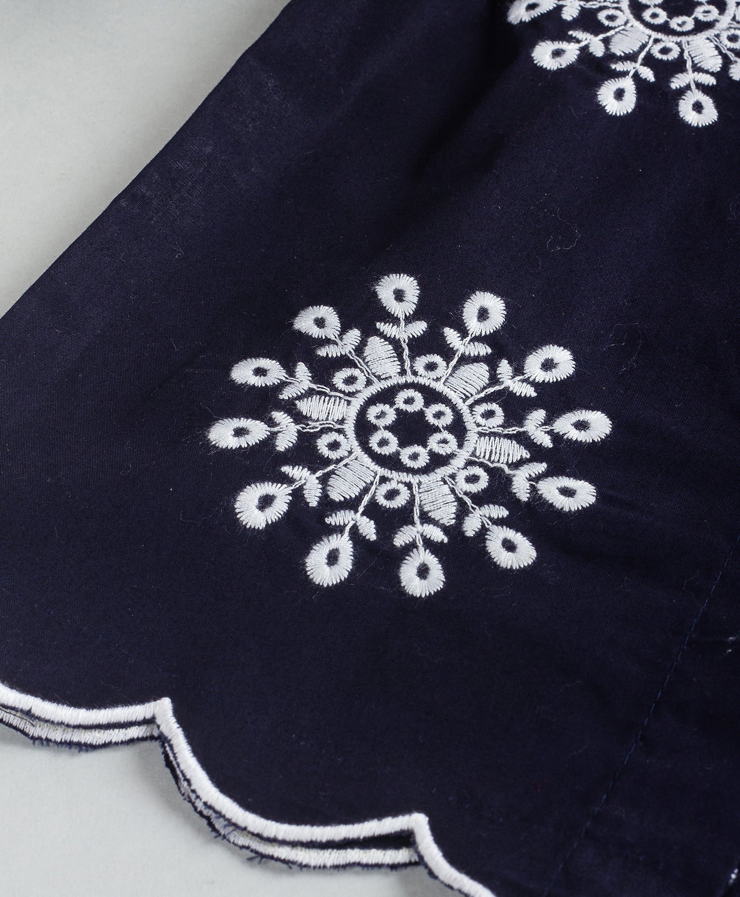 NAVY SCHIFFLI TOP WITH SELF BUTTONS