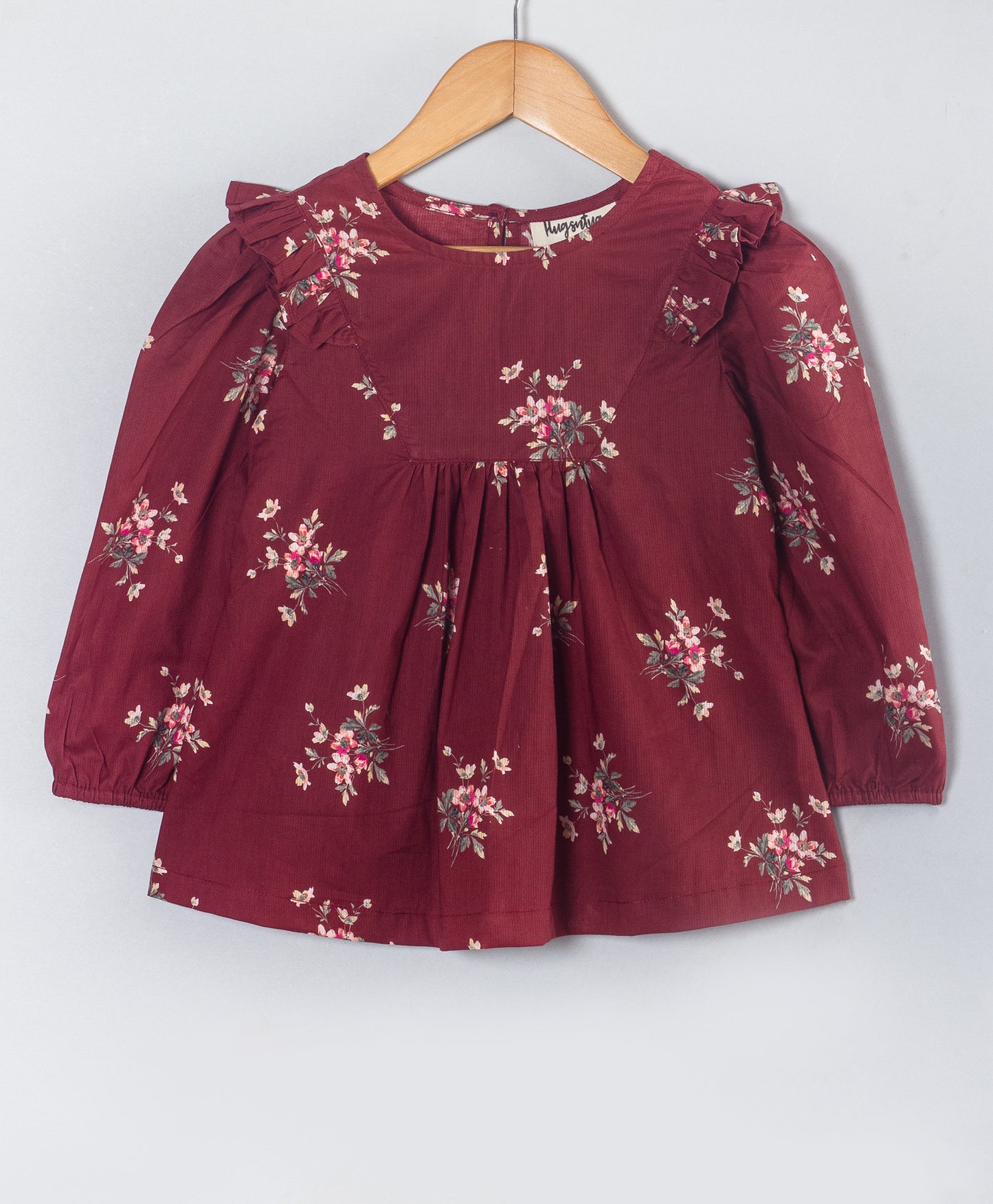 MAROON FLORAL PRINT FULL SLEEVES TOP