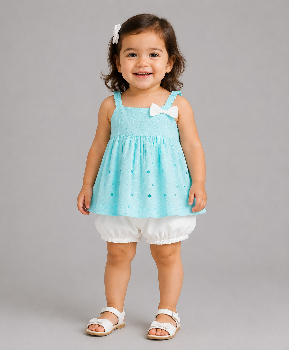 AQUA BLUE SCHIFFLI INFANT GIRLS SET