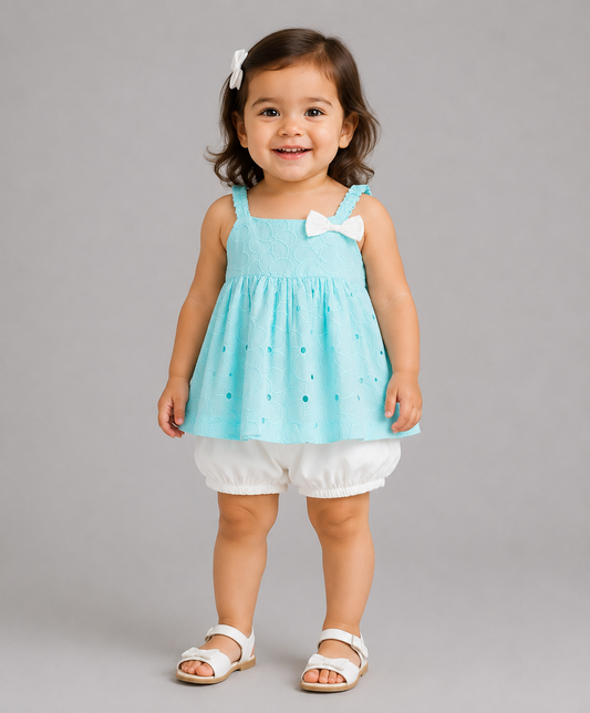AQUA BLUE SCHIFFLI INFANT GIRLS SET