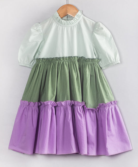 COLOR BLOCK DRESS GREEN