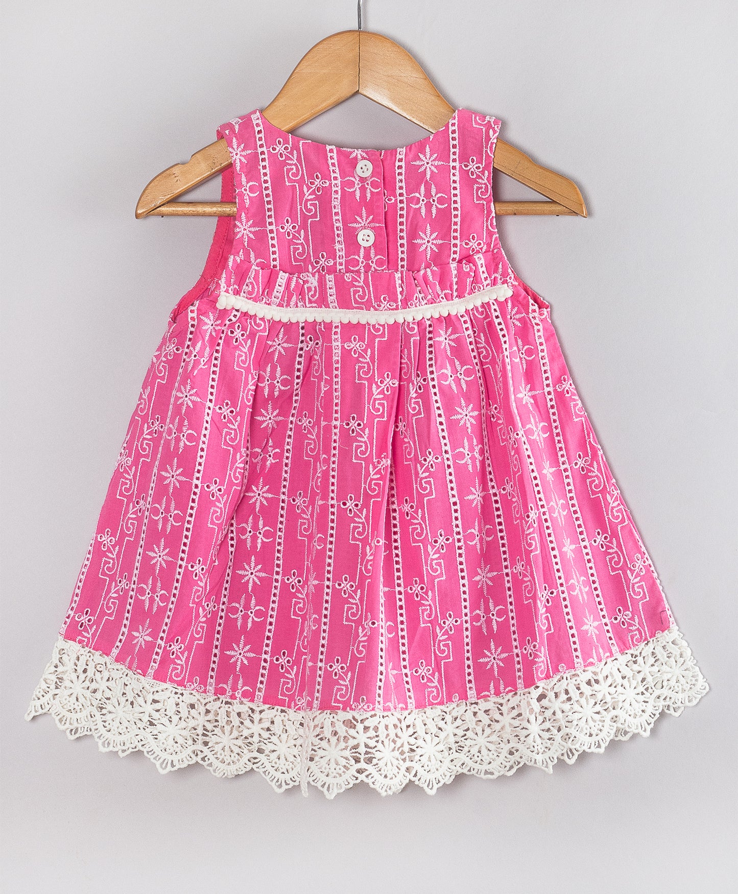 HOT PINK SCHIFFLI EMBROIDERED INFANT DRESS