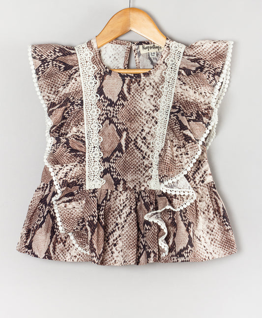 ANIMAL SKIN PRINT PEPLUM TOP