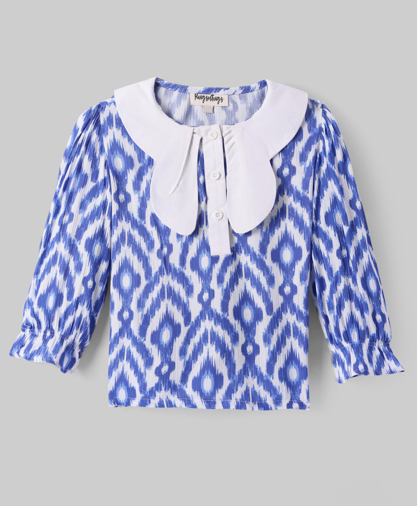 NAVY AZTEC PRINT TOP WITH BUTTERFLY COLLAR