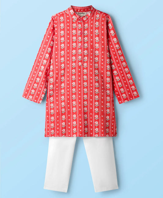RED MOTIF FLORAL PRINT KURTA SET