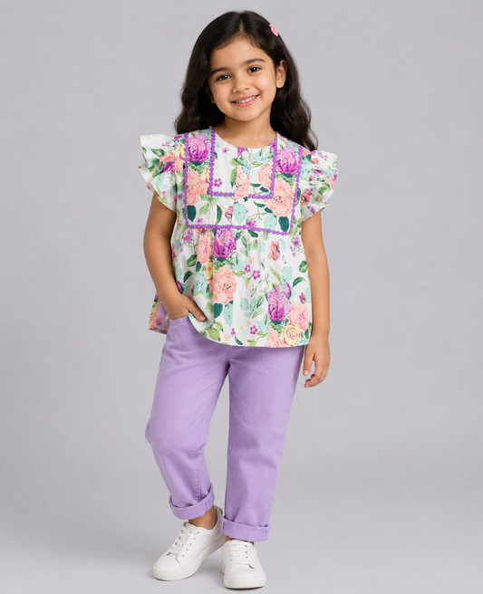 ENGLISH ROSE PRINT TOP WITH DOUBLE YOKE