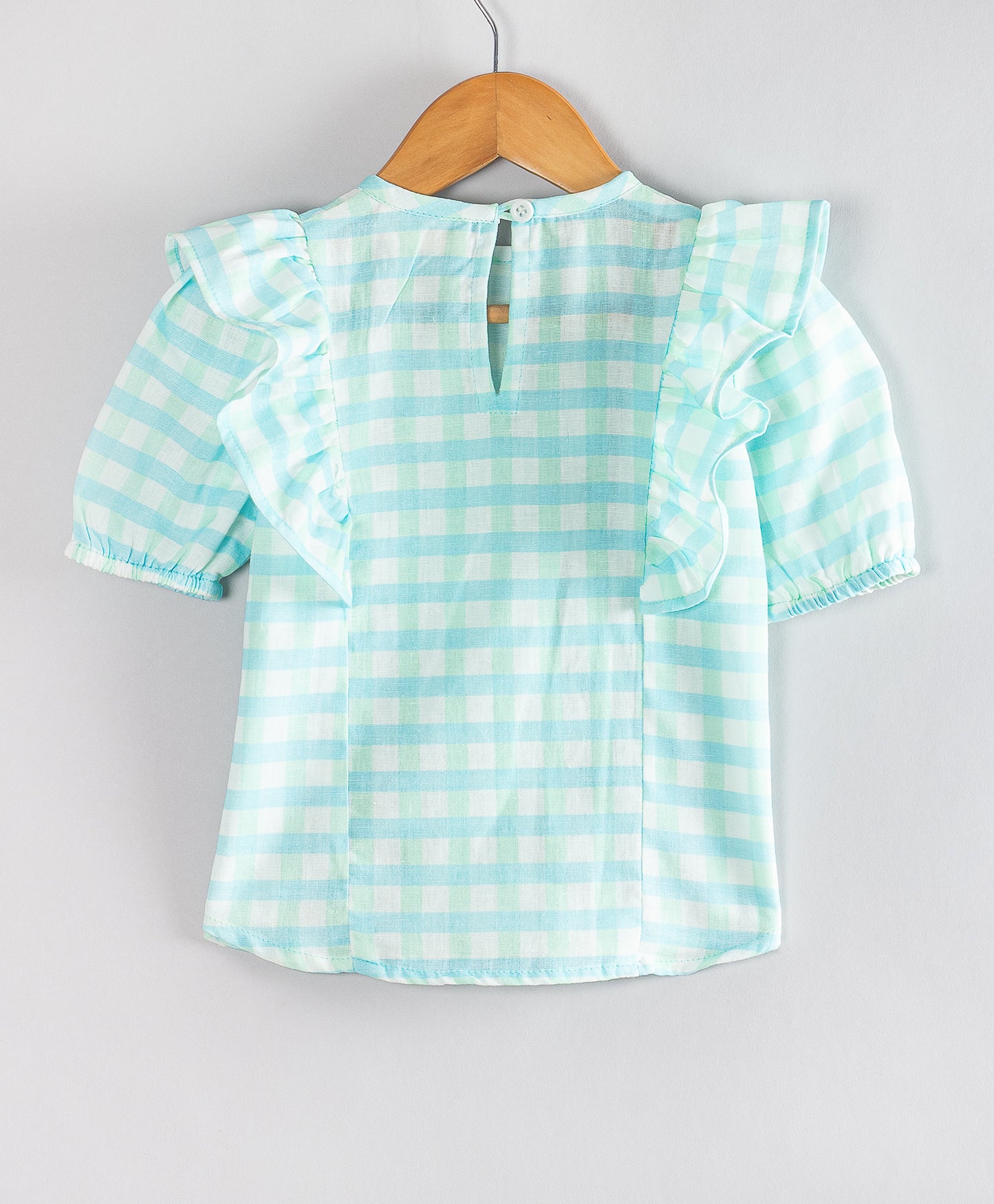 BLUE GREEN CHECK TOP WOTH SCALLOPING