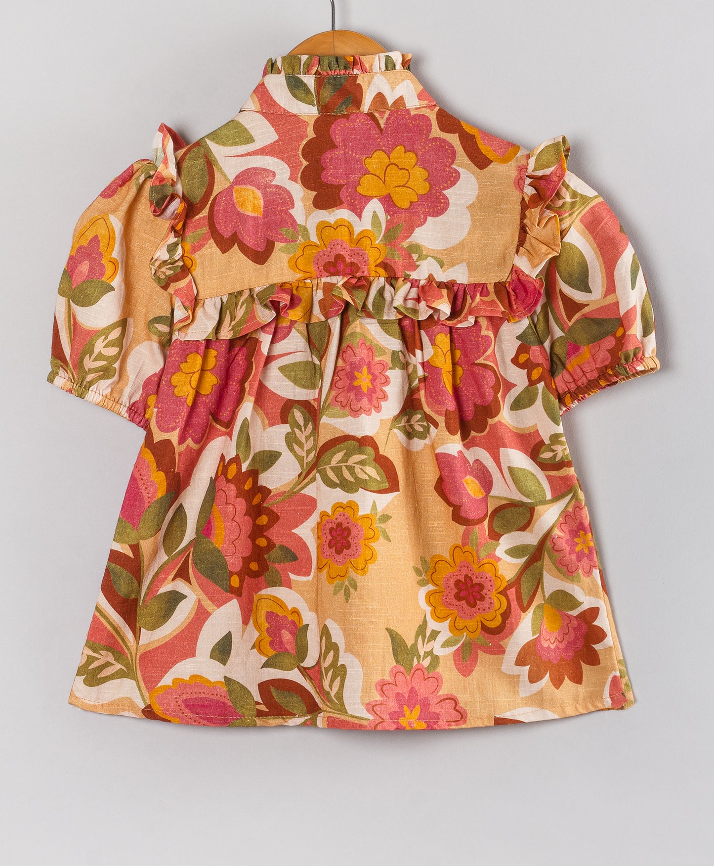 Floral Printed Shirt Style Top - Mustard
