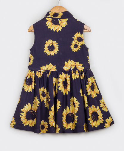 All over sunflower print dress with front button closure