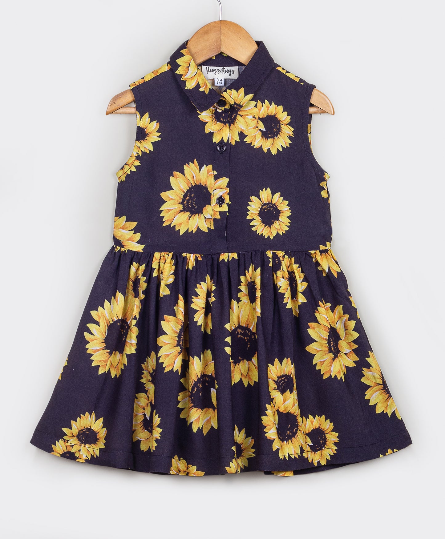 All over sunflower print dress with front button closure
