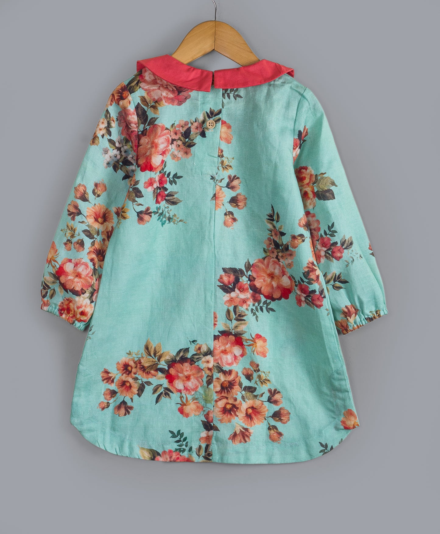 Vintage floral print dress with contrast collar -Green