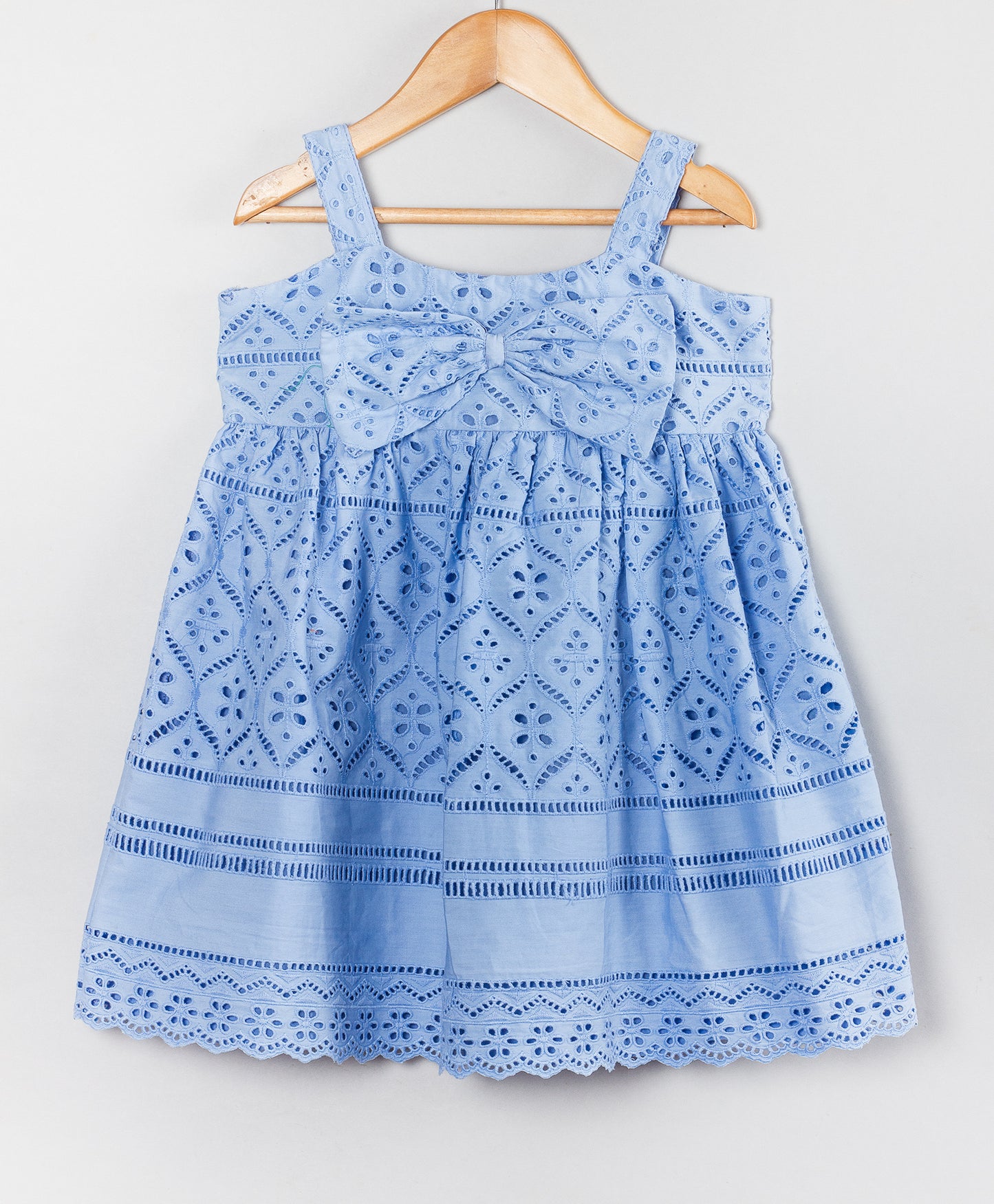 FULL SCHIFFLI EMBROIDERY STRAPPY DRESS WITH BOW