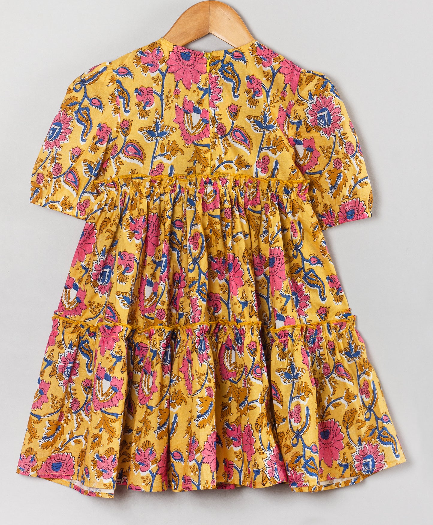 YELLOW / PINK ALL OVER FLORAL PRINT TIERED DRESS