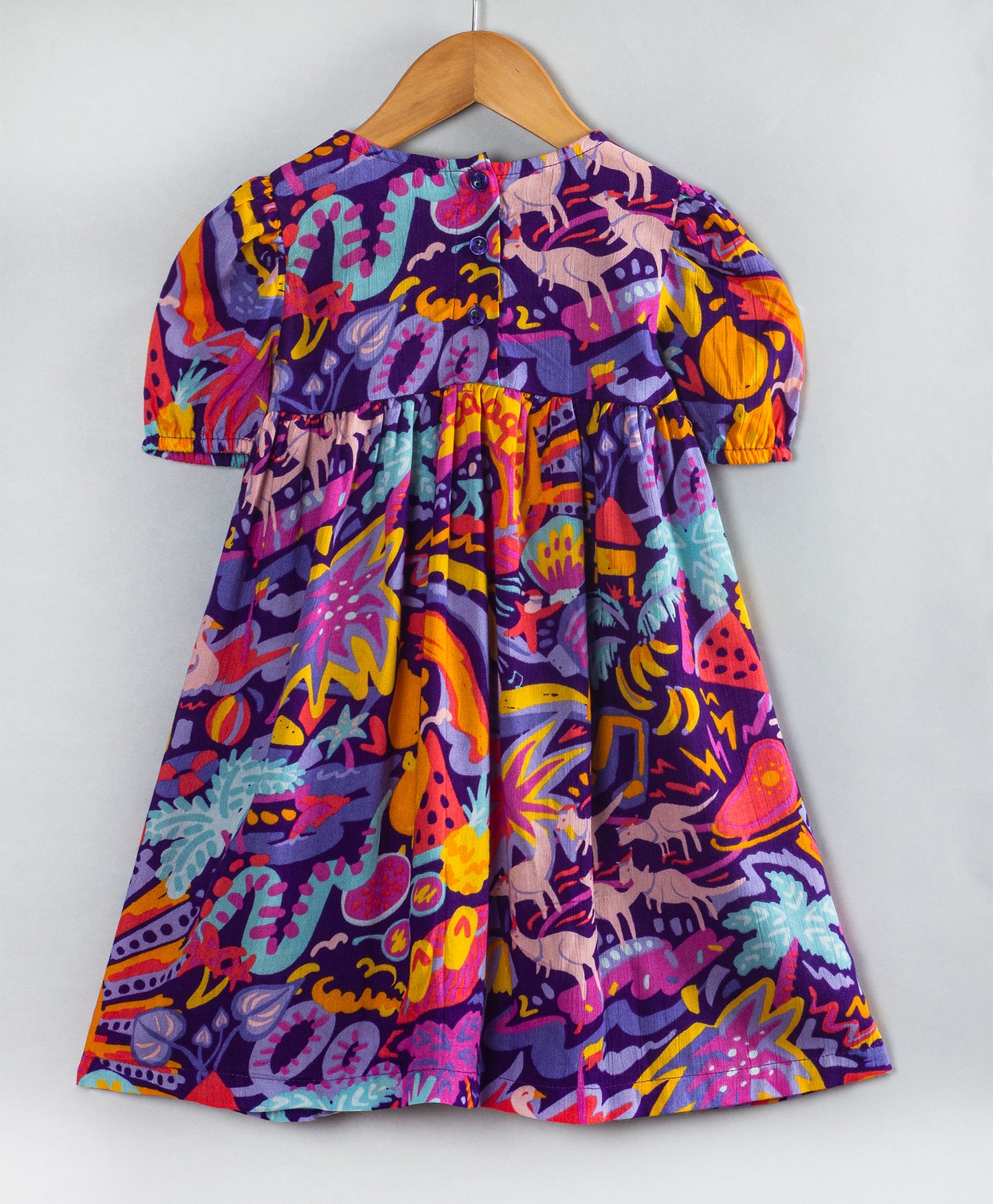 MULTI COLOUR DEEP PURPLE GRAFFITTI PRINT DRESS