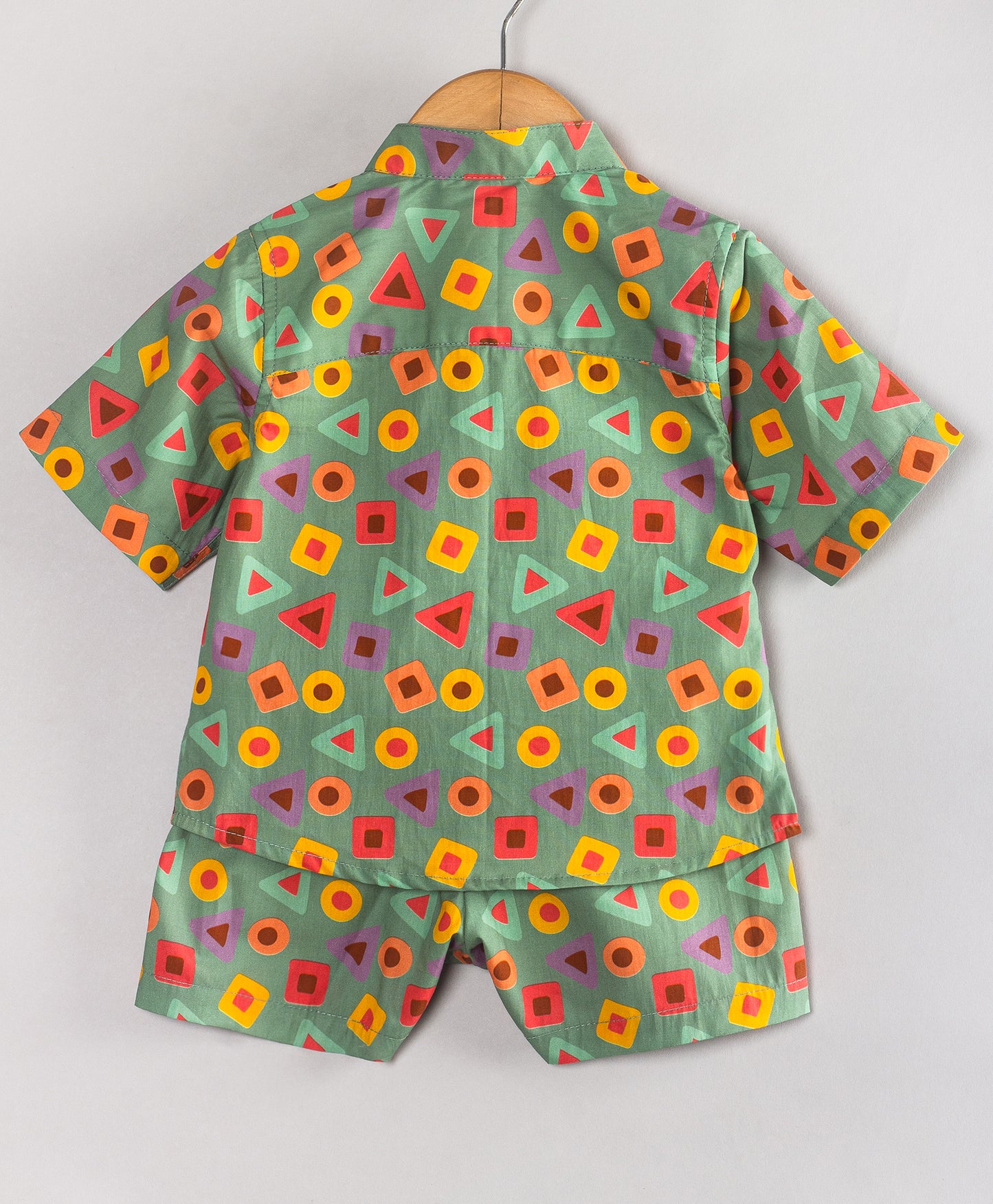 GREEN GEOMETRIC PRINT INFANT SHORTS SET