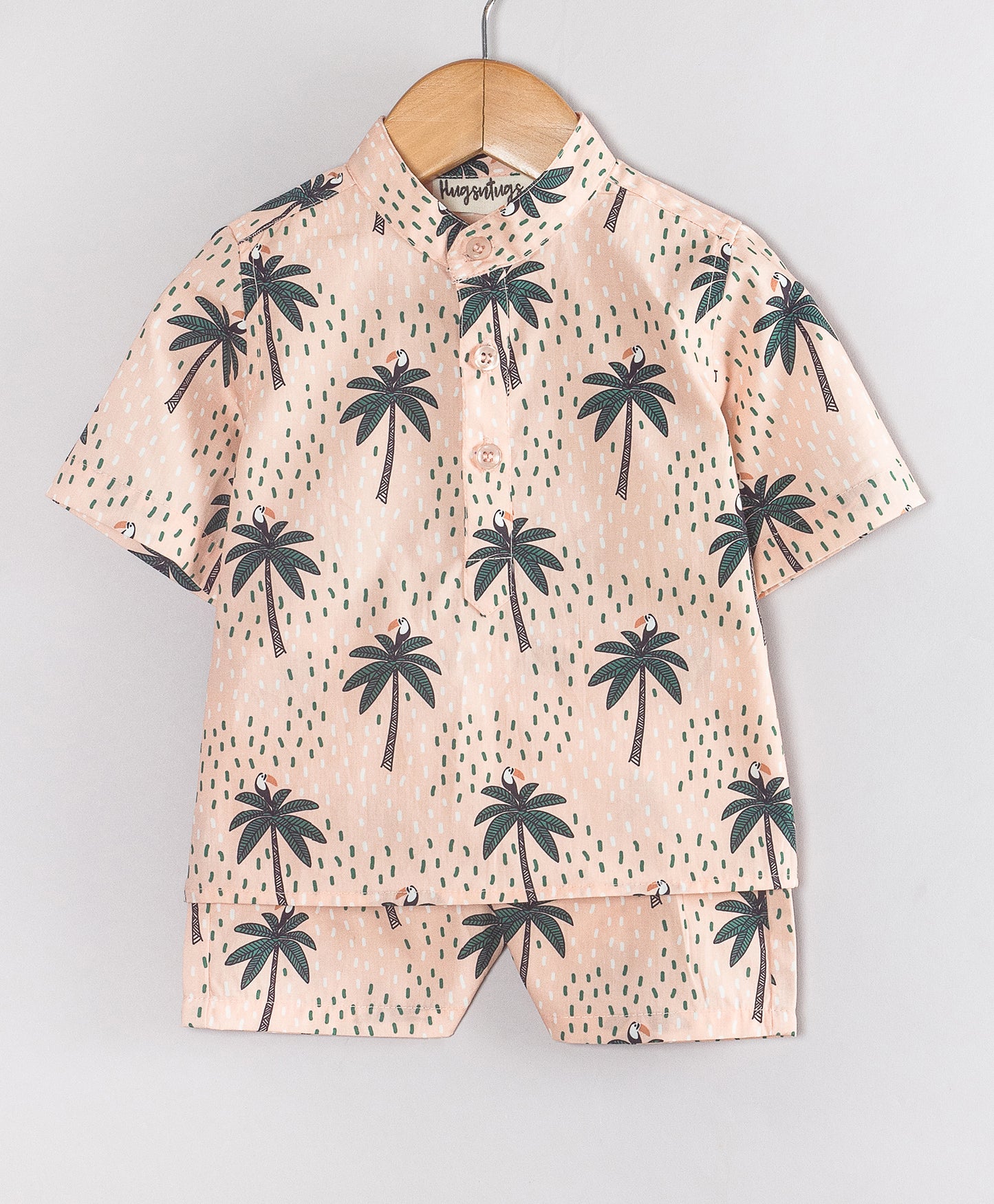 PEACH PALM PRINT INFANT SHORTS SET