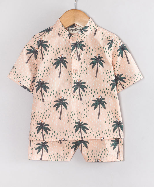 PEACH PALM PRINT INFANT SHORTS SET