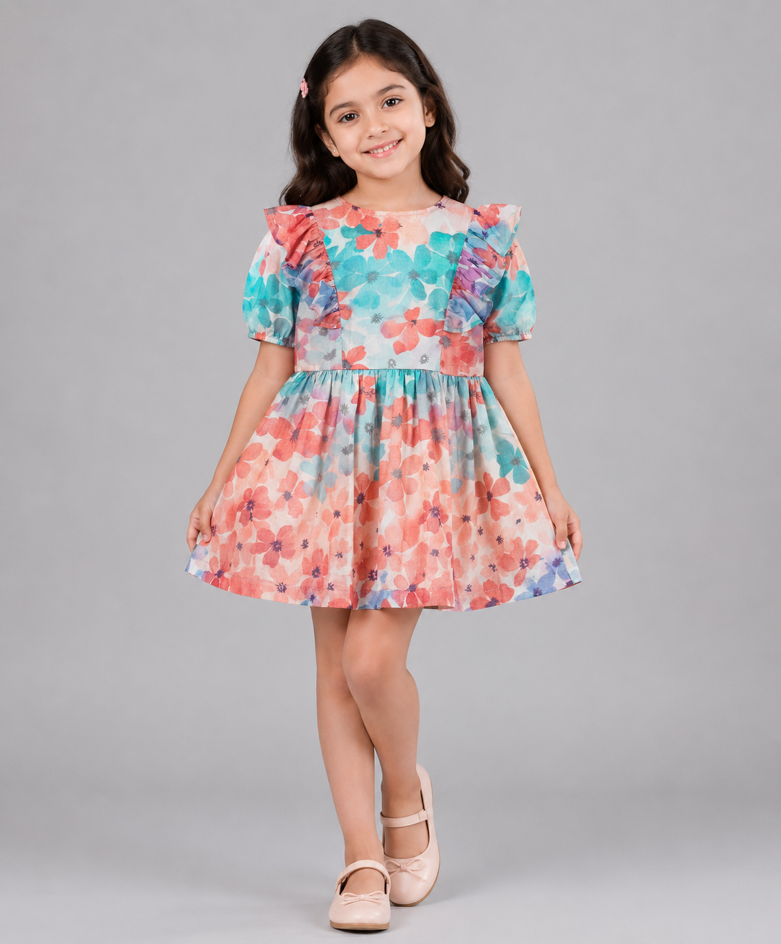 WATERCOLOR DRESS WITH SIDE BUTTONS