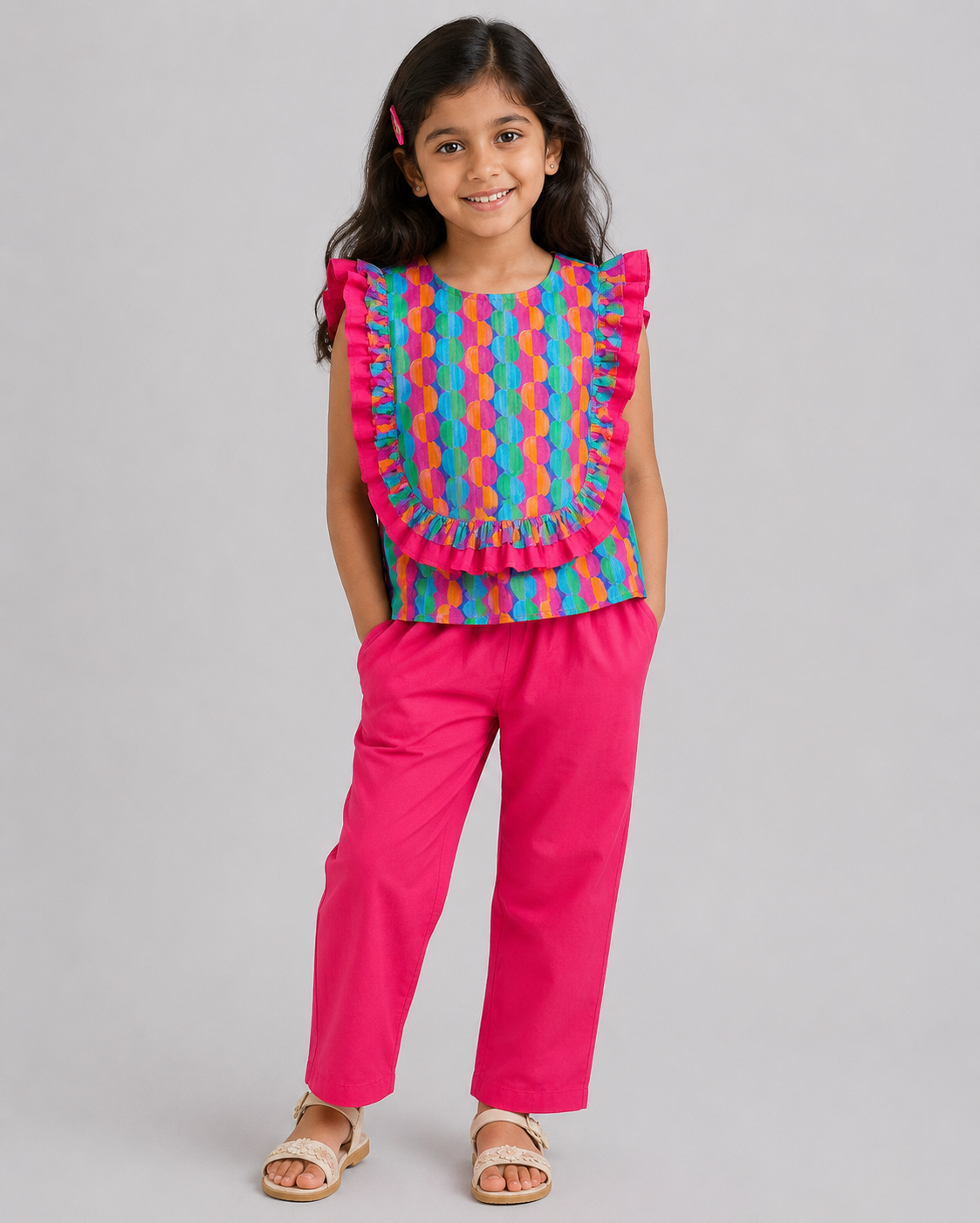 GEOMETRIC PRINT TOP WITH FRILL ALONG THE YOKE