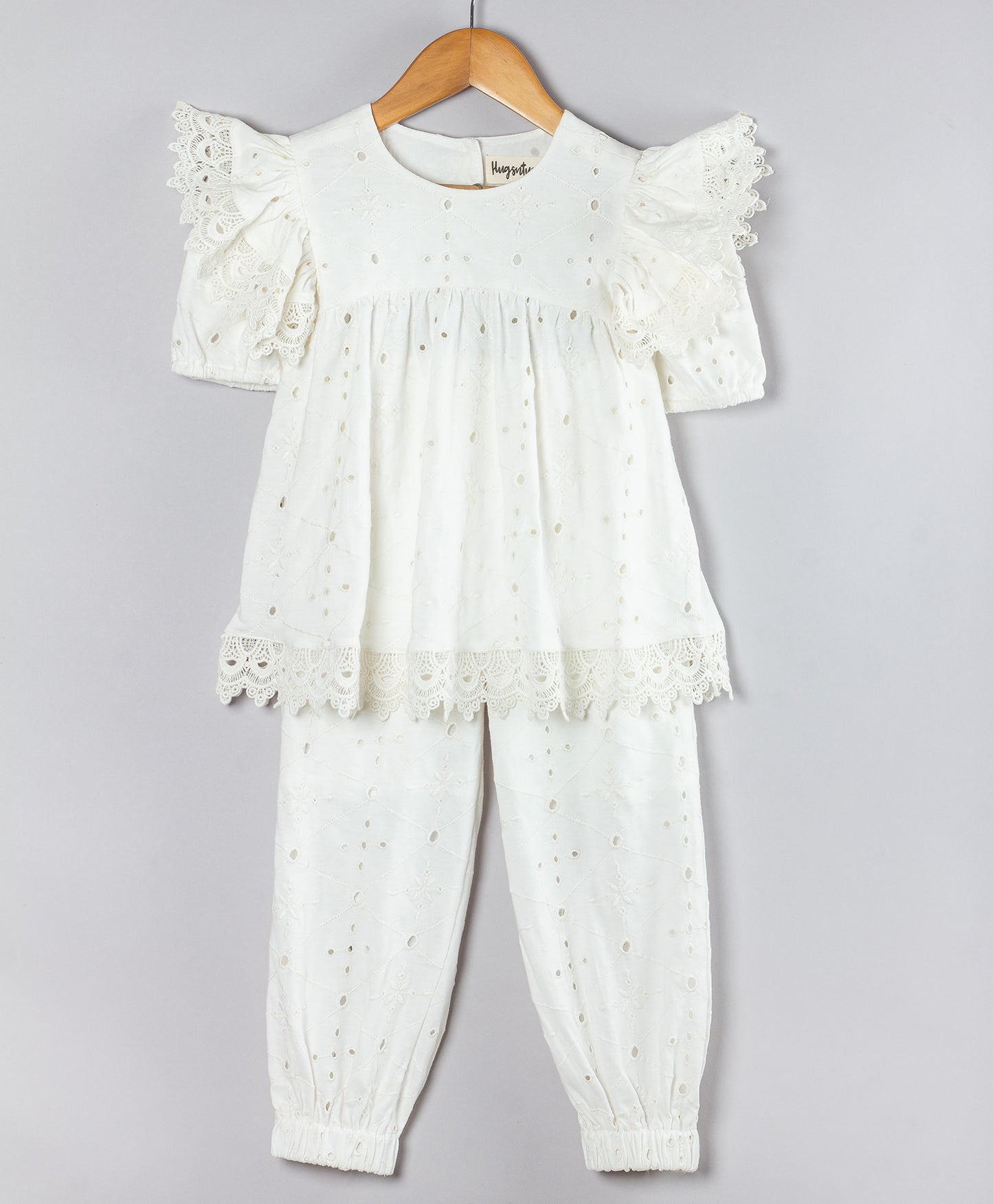 WHITE SCHIFFLI CO-ORD SET