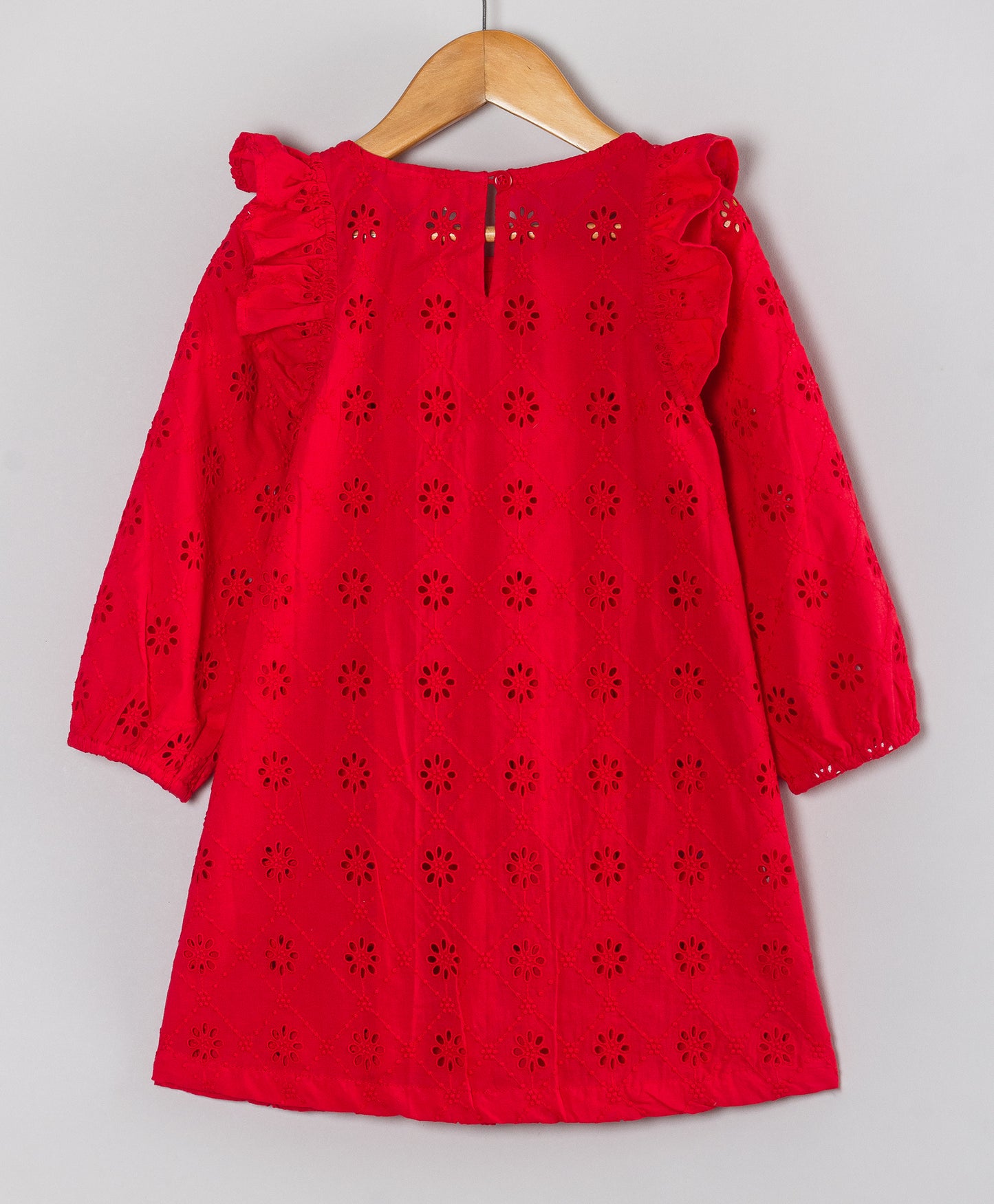 RED ALL OVER SCHIFFLI DRESS
