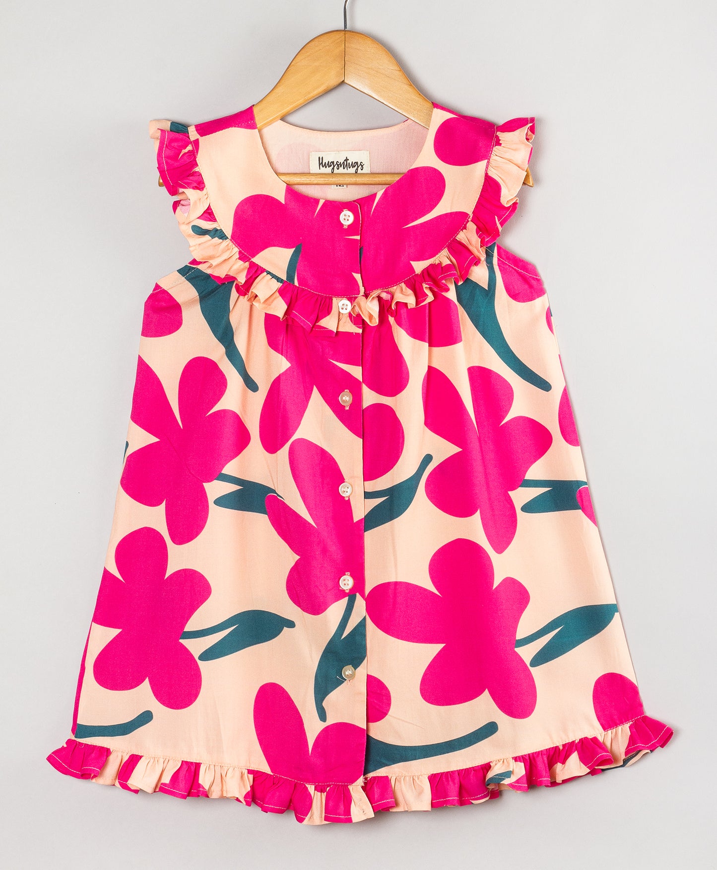 FUSCHIA PINBK BIG FLOWER PRINT DRESS