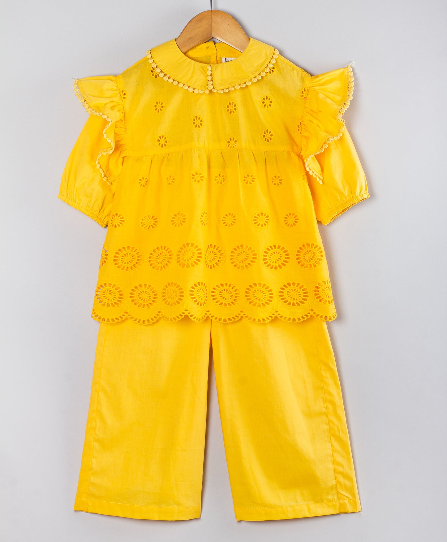 YELLOW SCHIFFLI CO-ORD SET