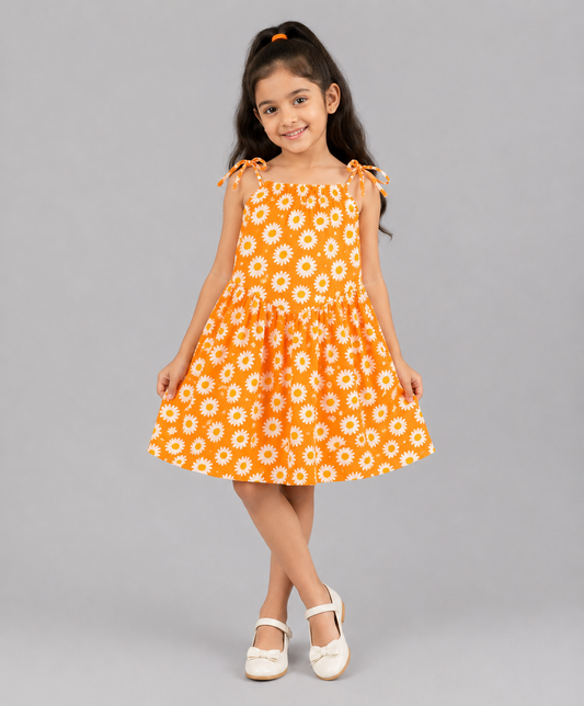 ORANGE SUNFLOWER PRINT DRESS