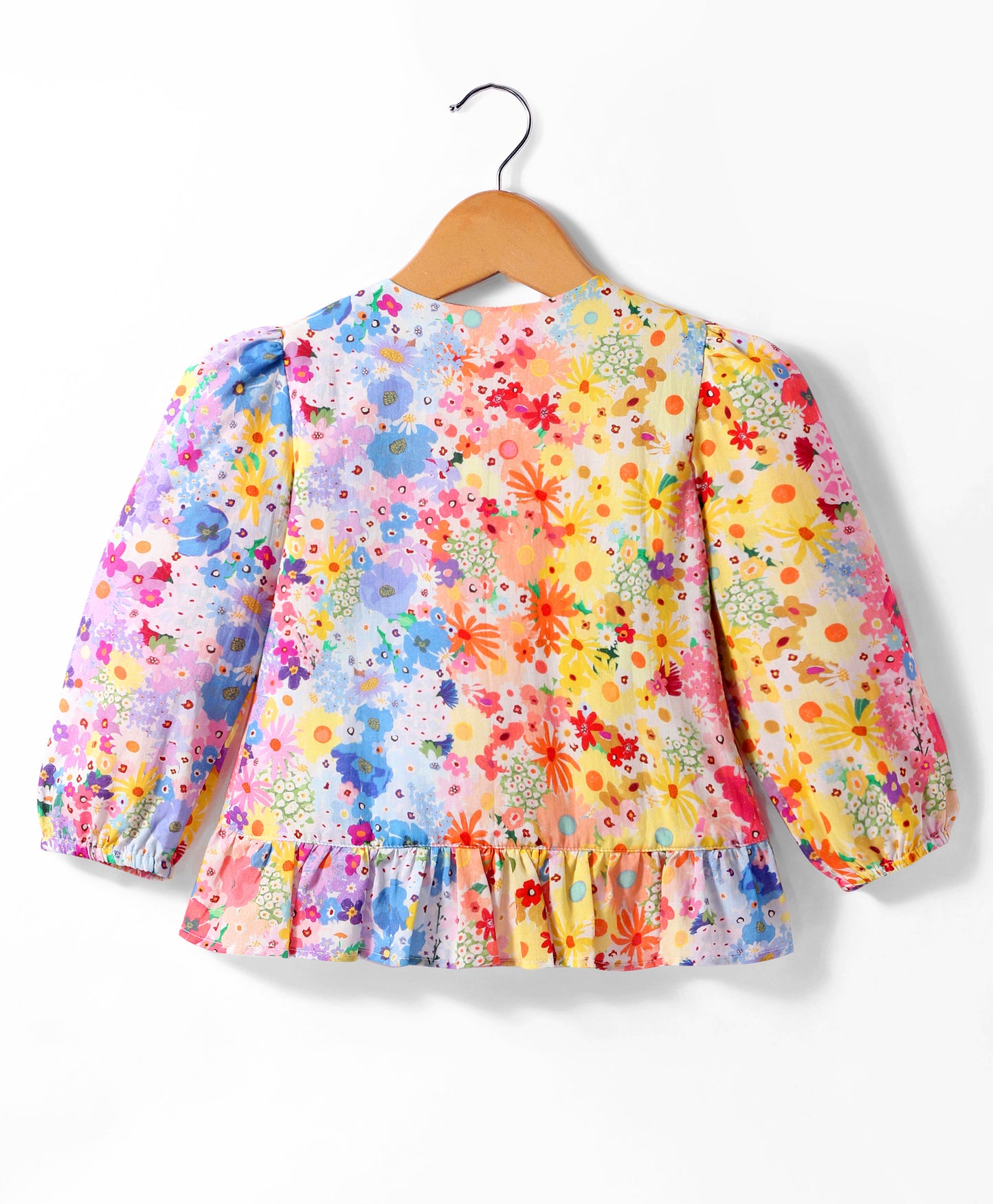 MULTI PRINT TOP WITH FRILL ACROSS FRONT