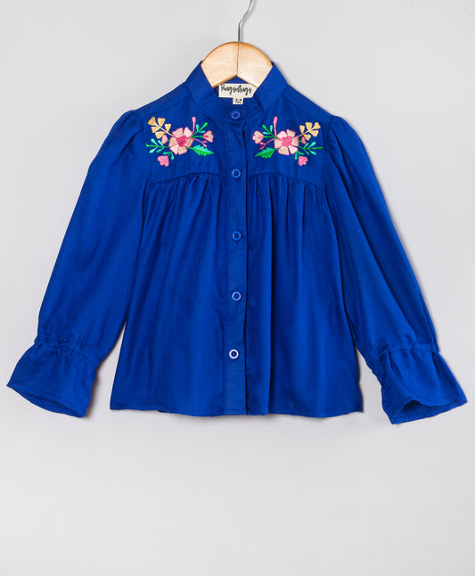 SOLID ROYAL BLUE TOP WITH EMBROIDERY AT YOKE