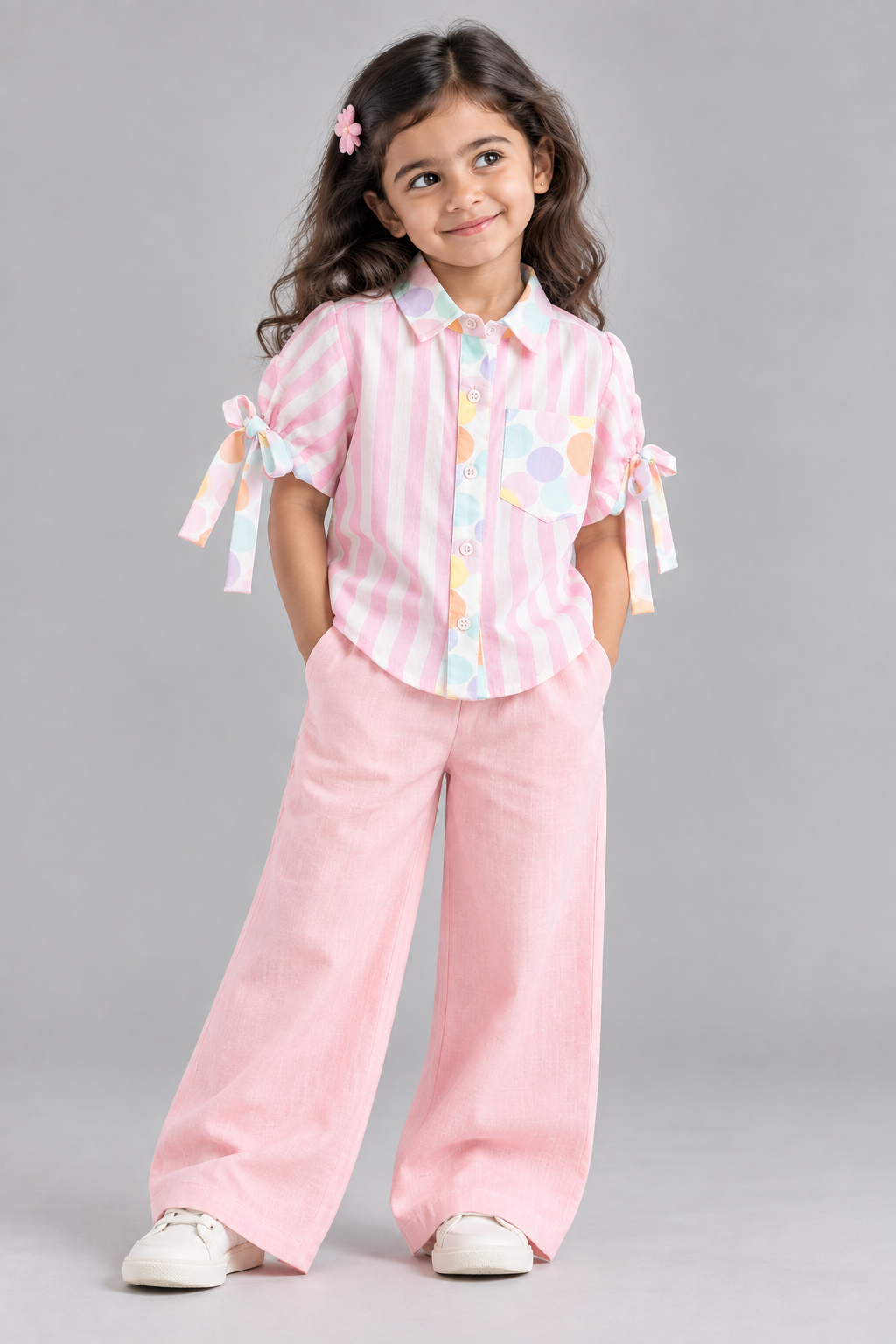 PINK STRIPE TOP WITH DOT PRINT COLLAS