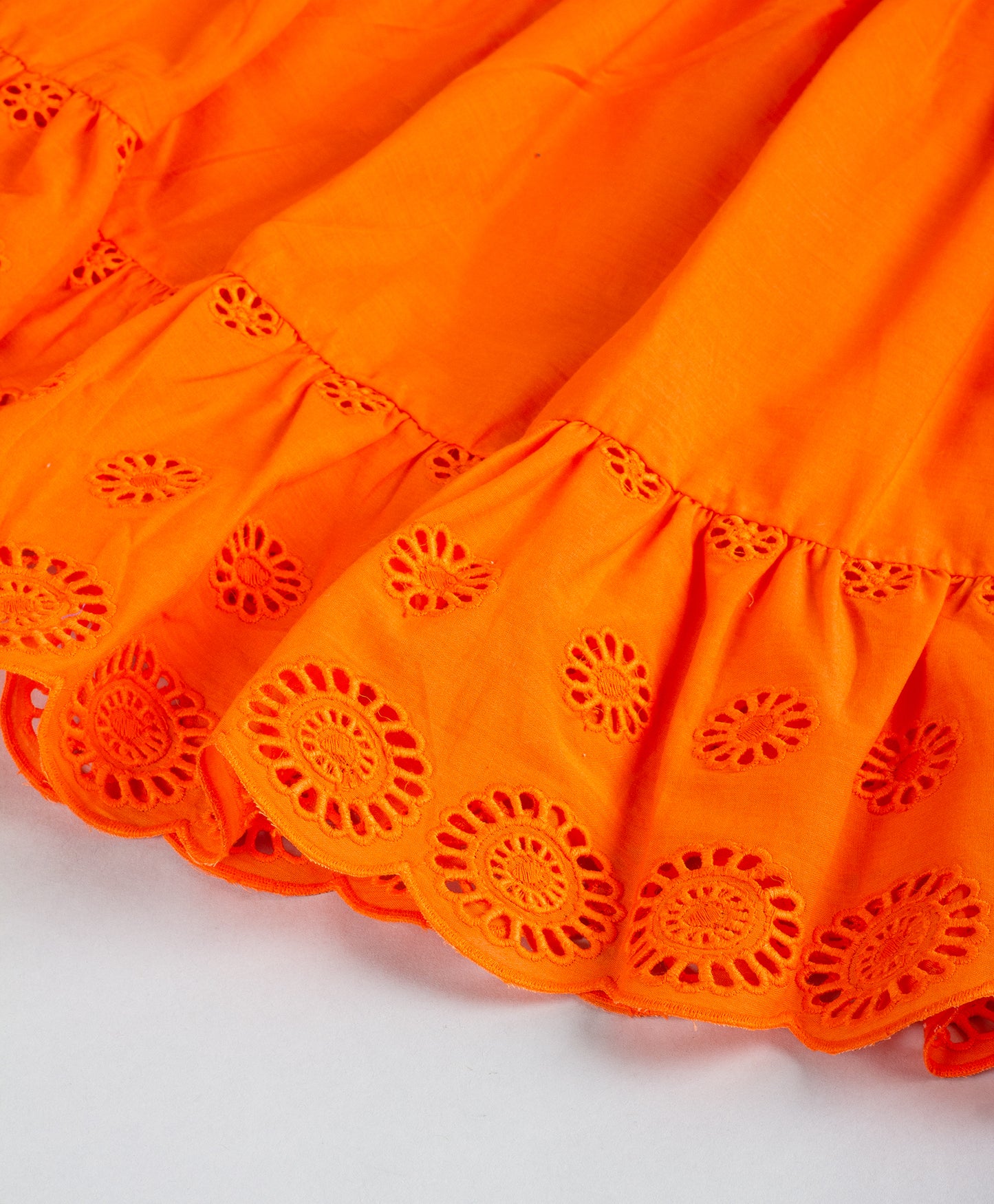 ORANGE SCHIFFLI FULL SLEEVES DRESS