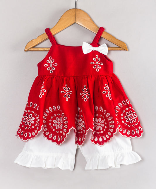 RED EMBROIDERED INFANT SET